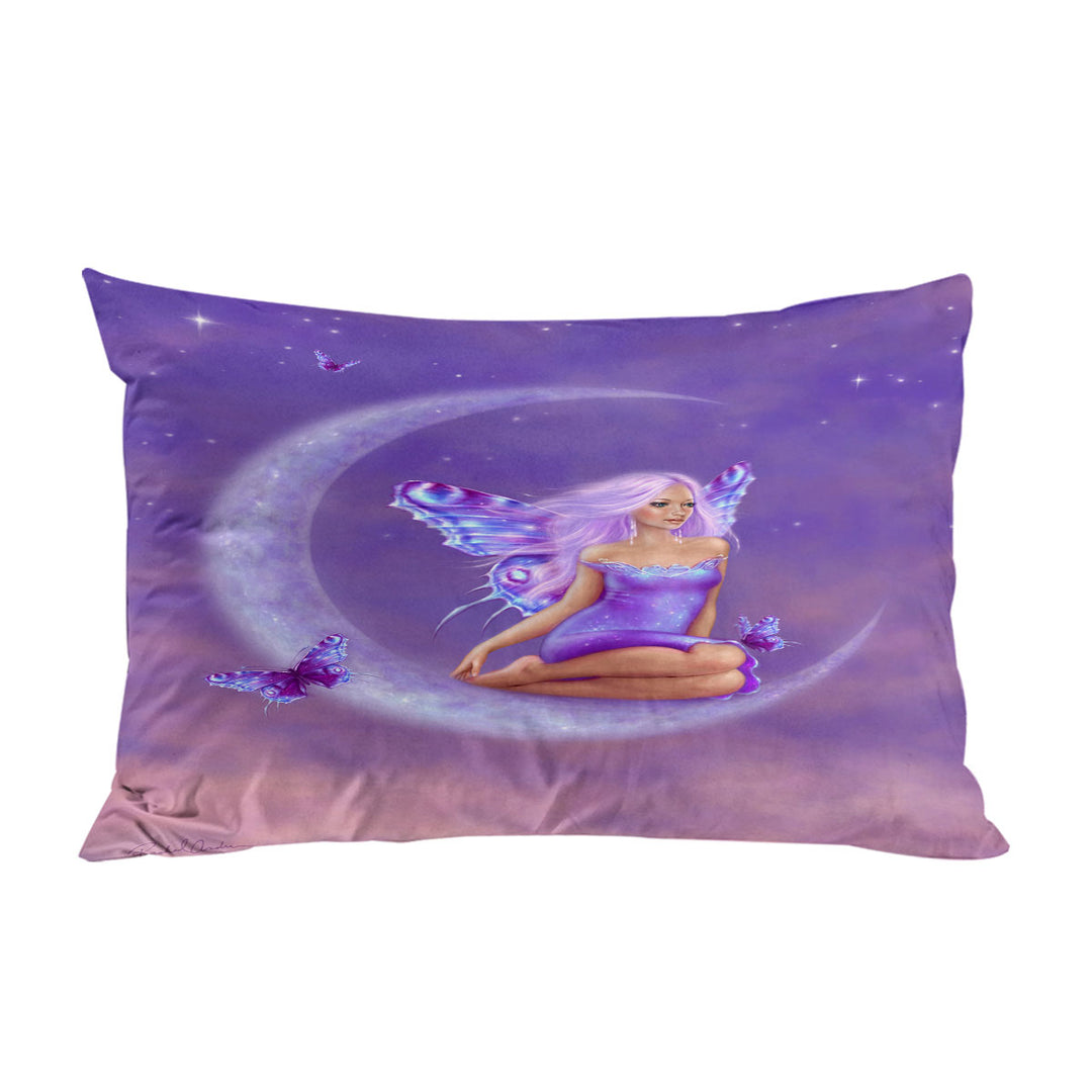 Fantasy Art Lavender Moon and Pretty Butterfly Girl Pillow Case Covers