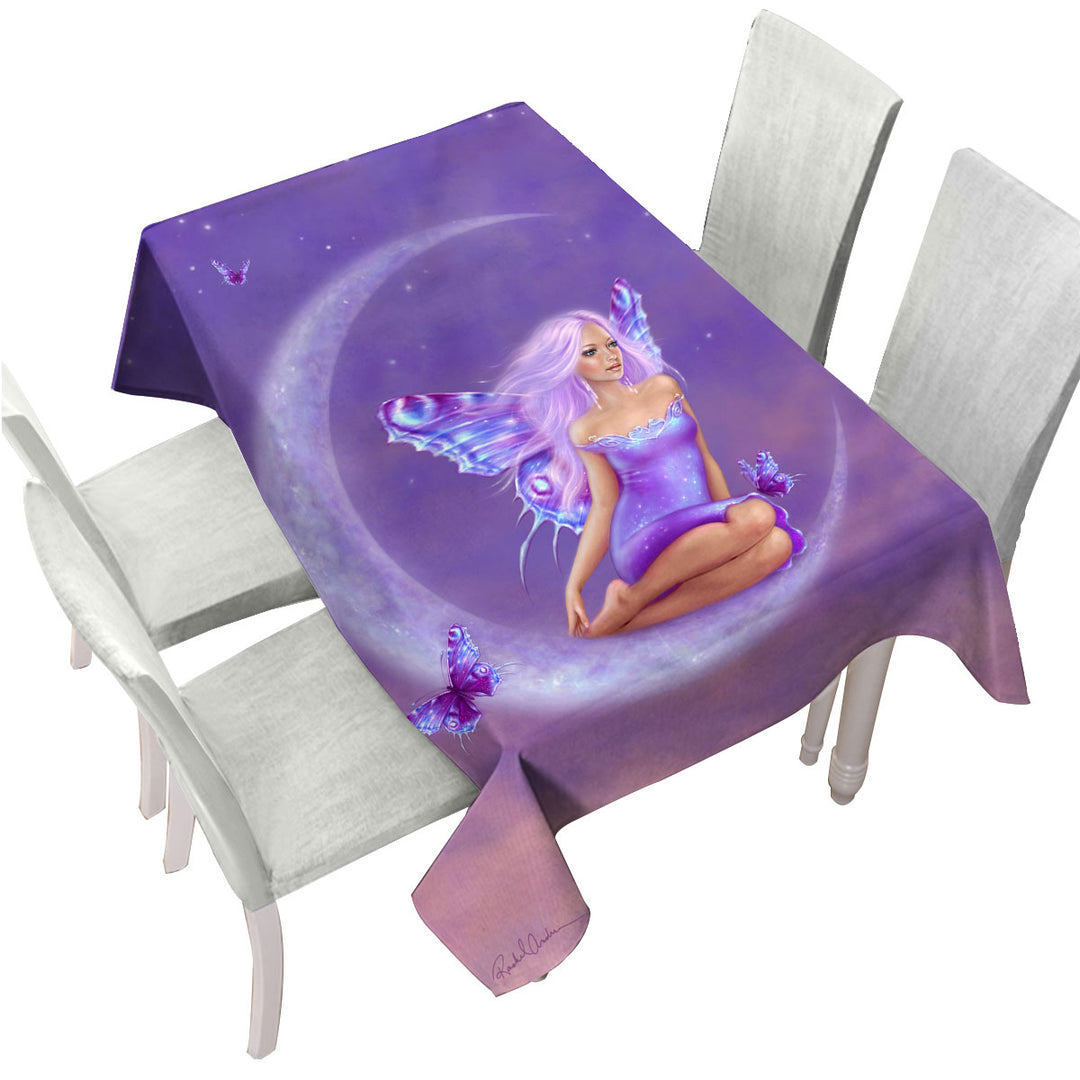 Fantasy Art Lavender Moon and Pretty Butterfly Girl Printed Tablecloth