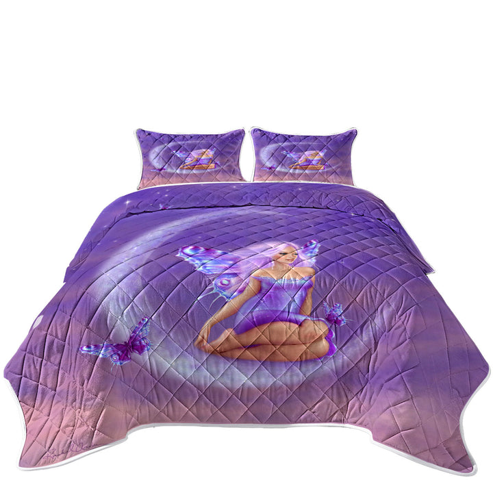 Fantasy Art Lavender Moon and Pretty Butterfly Girl Quilts