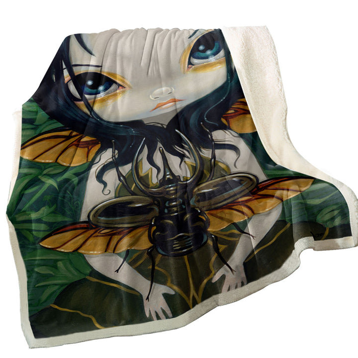 Fantasy Art Lovey Fairy Beetle Wings Sherpa Blanket