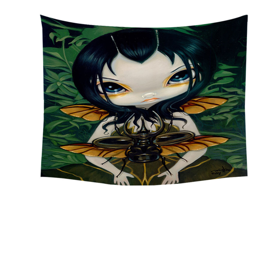 Fantasy Art Lovey Fairy Beetle Wings Tapestry Wall Decor