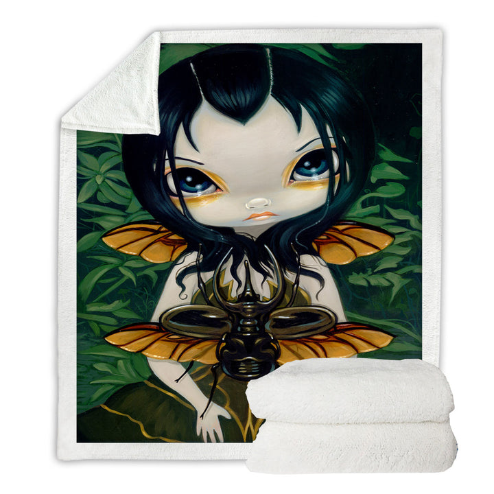 Fantasy Art Lovey Fairy Beetle Wings Throw Blanket