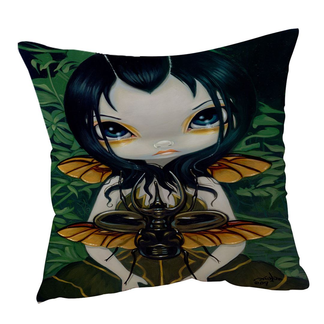 Fantasy Art Lovey Fairy Beetle Wings Throw Pillow