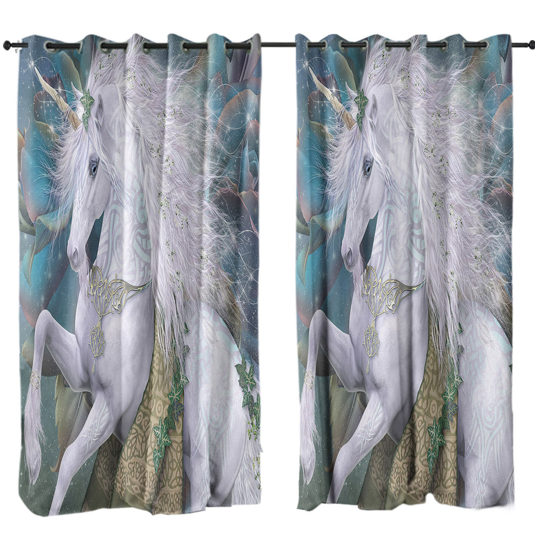 Fantasy Art Magical White Unicorn Curtains for Living Room