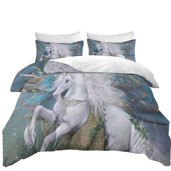 Fantasy Art Magical White Unicorn Quilt Cover