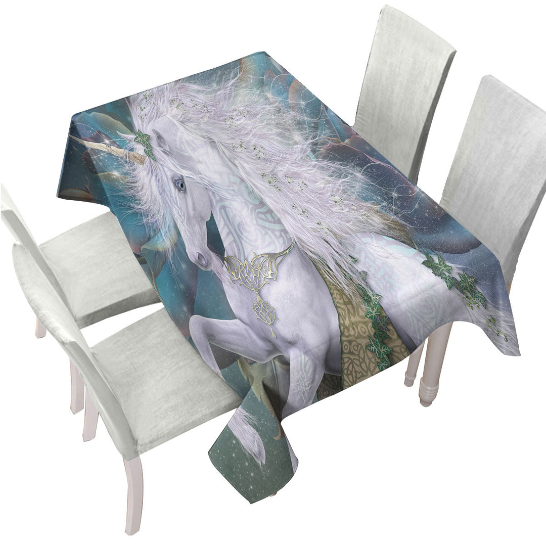 Fantasy Art Magical White Unicorn Tablecloth