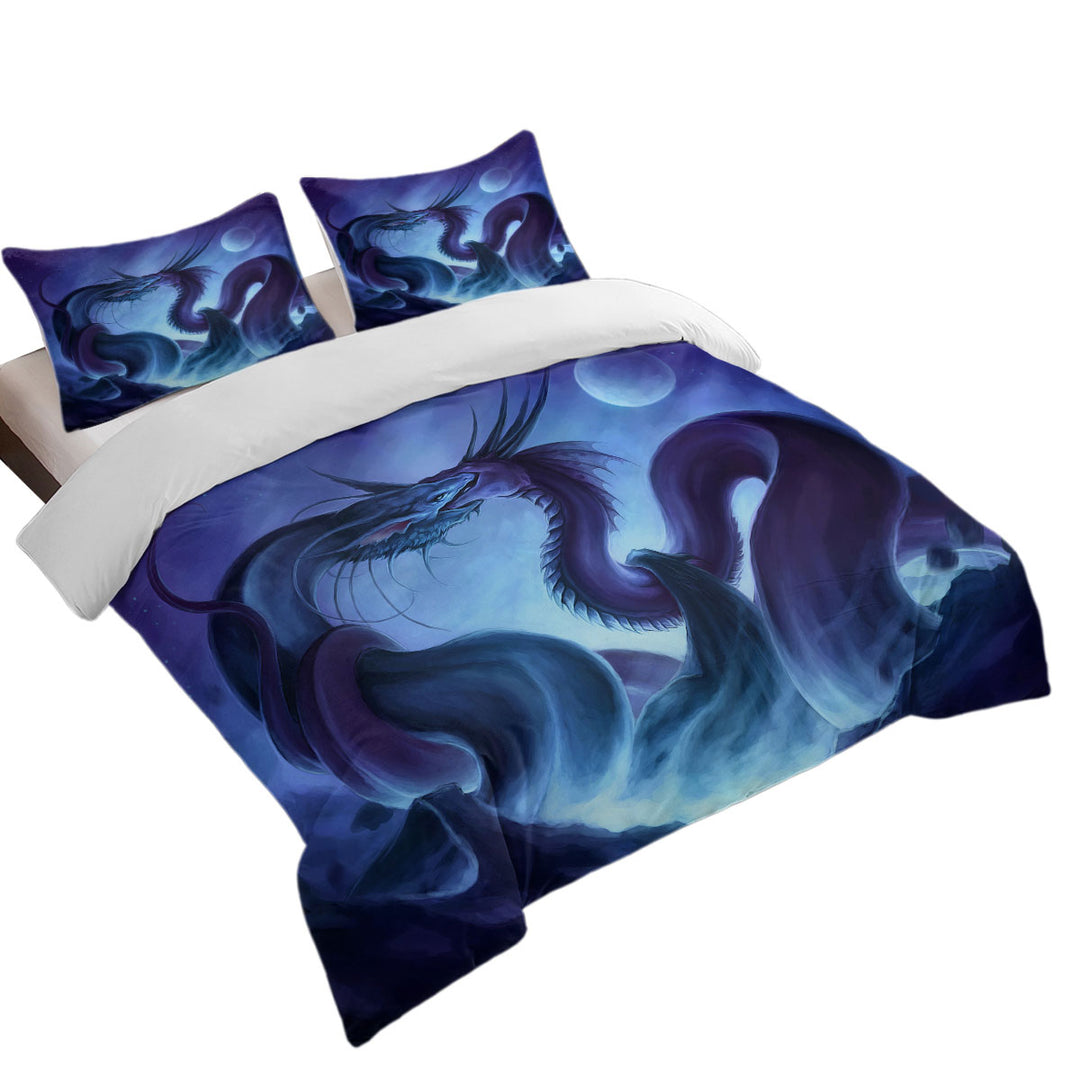 Fantasy Art Moon Night Dragon Fight King Duvet Cover set