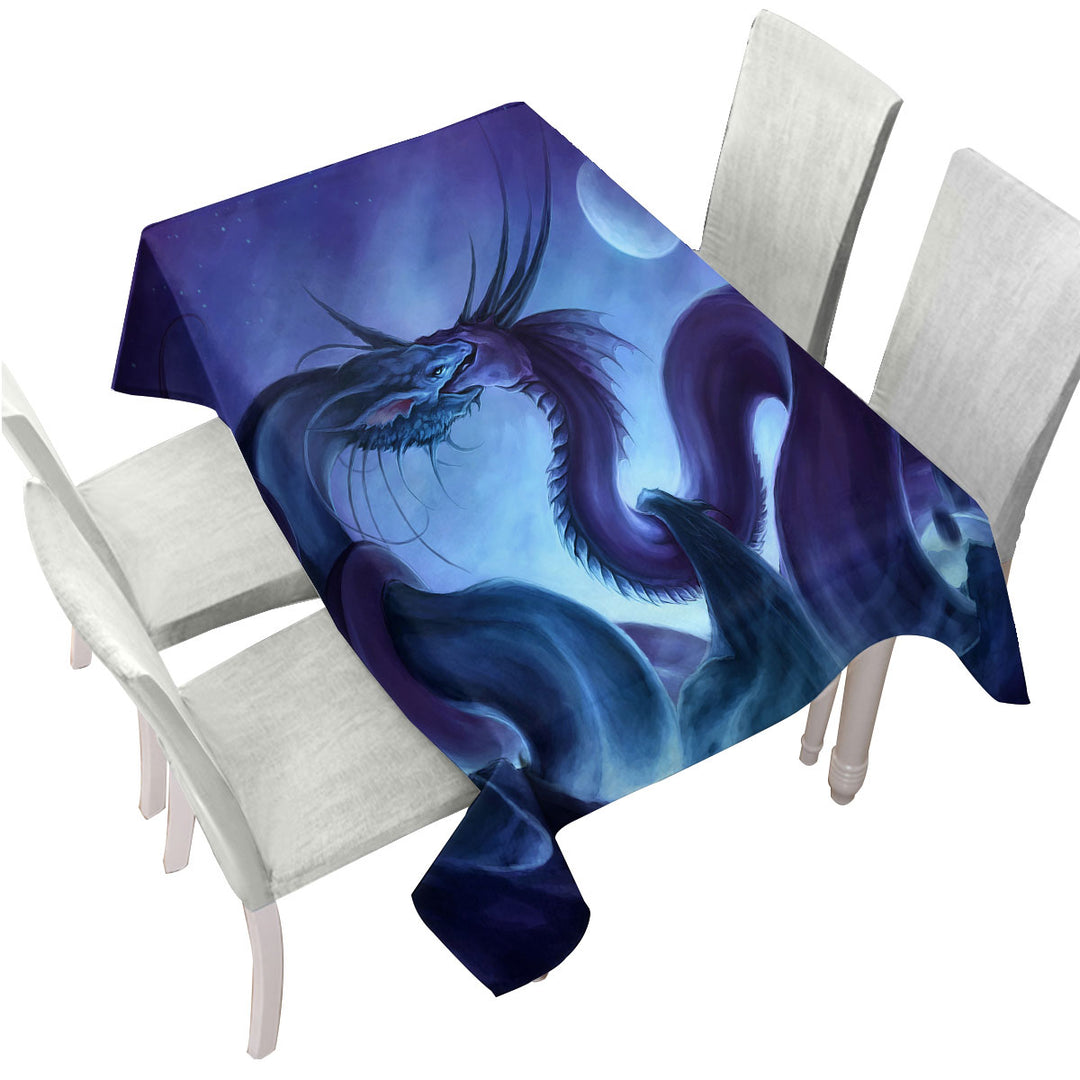 Fantasy Art Moon Night Dragon Fight Tablecloth