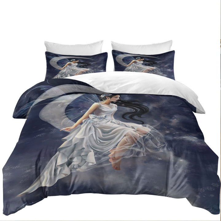 Fantasy Art Moon and the Beautiful Frost Fairy Quilt Cover