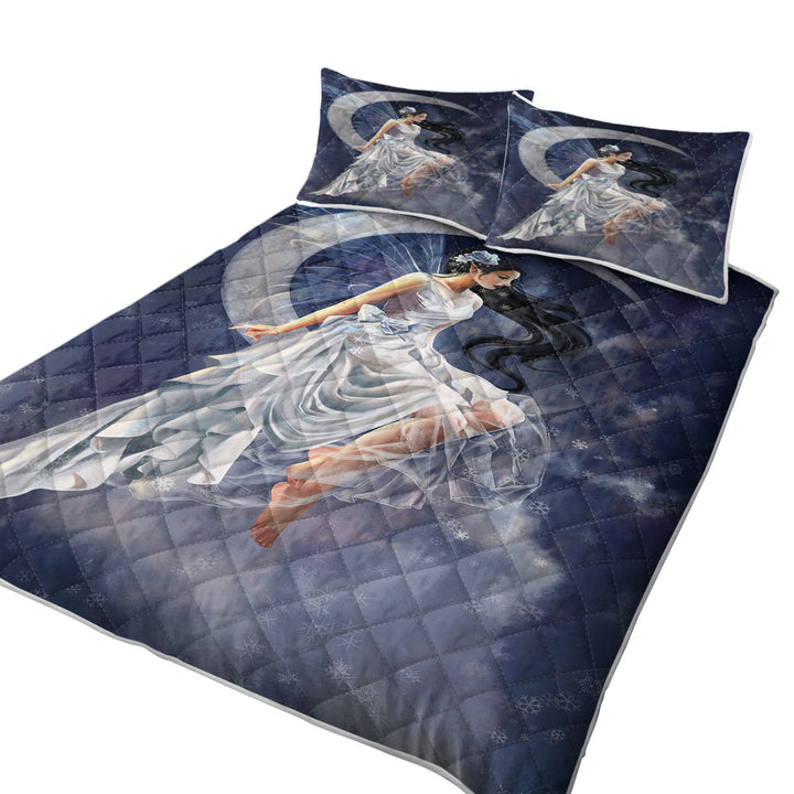 Fantasy Art Moon and the Beautiful Frost Fairy Quilt