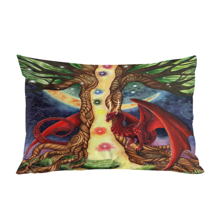 Fantasy Art Morning vs Night Tree and Red Dragon Pillow Cases