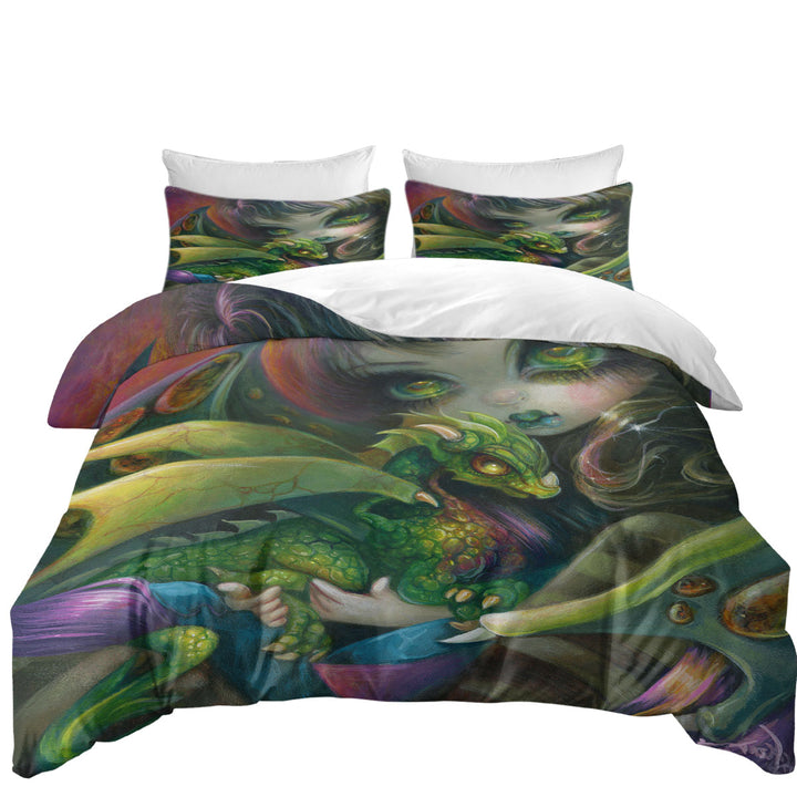 Fantasy Art Painting Darling Dragonling and Fairy Duvet Cover Queen