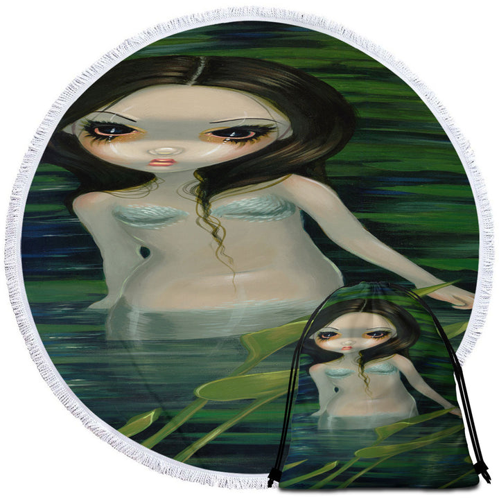 Fantasy Art Painting Mermaid Round Beach Towel