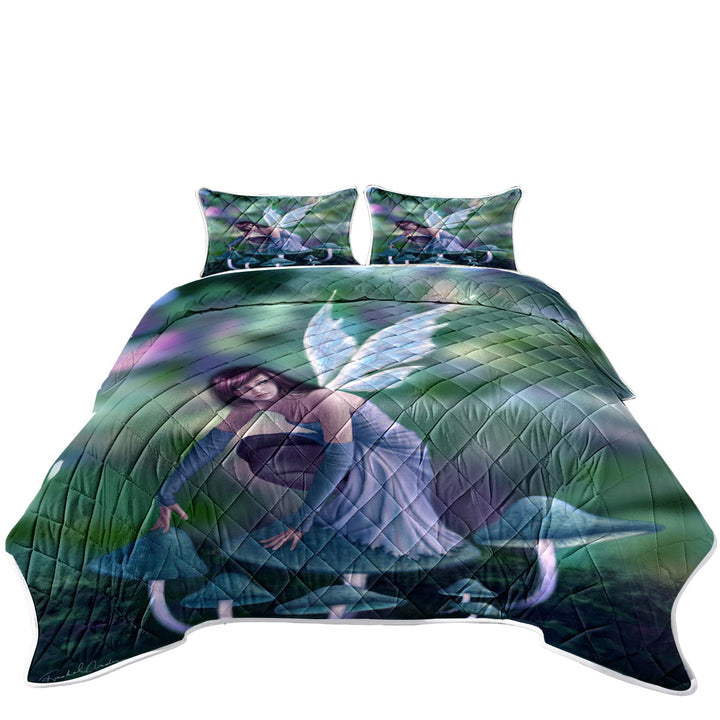 Fantasy Art Periwinkle Mushroom Fairy California King Quilt Sets