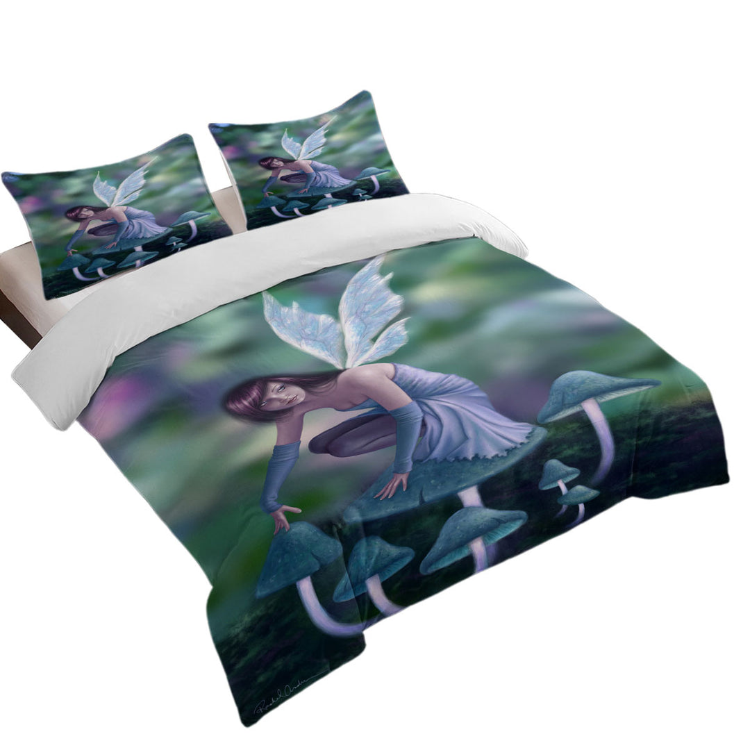 Fantasy Art Periwinkle Mushroom Fairy Duvet Cover set