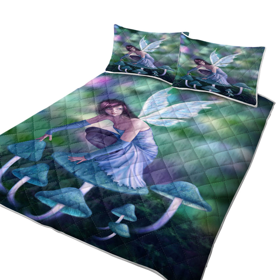 Fantasy Art Periwinkle Mushroom Fairy King Size Quilt Sets