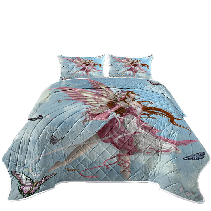 Fantasy Art Pink Butterfly Girl Coverlet