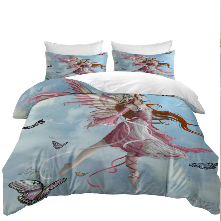 Fantasy Art Pink Butterfly Girl Coverlets