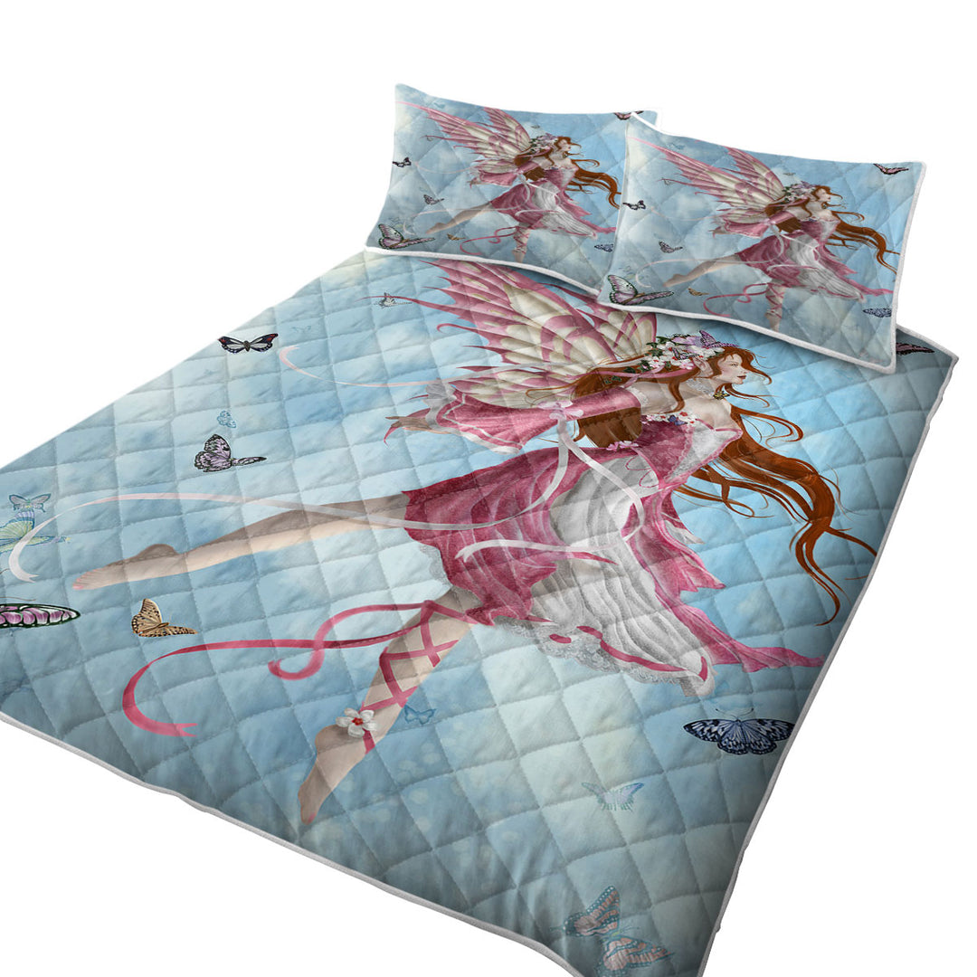 Fantasy Art Pink Butterfly Girl Quilts