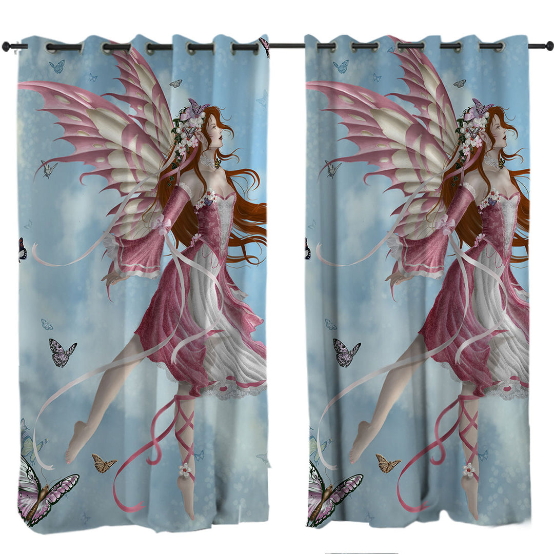 Fantasy Art Pink Butterfly Girl Window Curtains