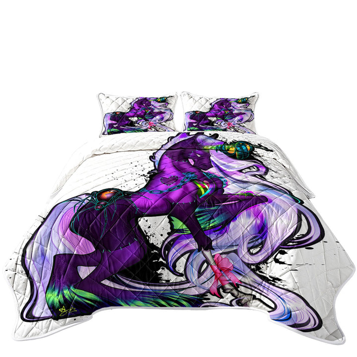 Fantasy Art Purple Rudicorn and Spider Quilts