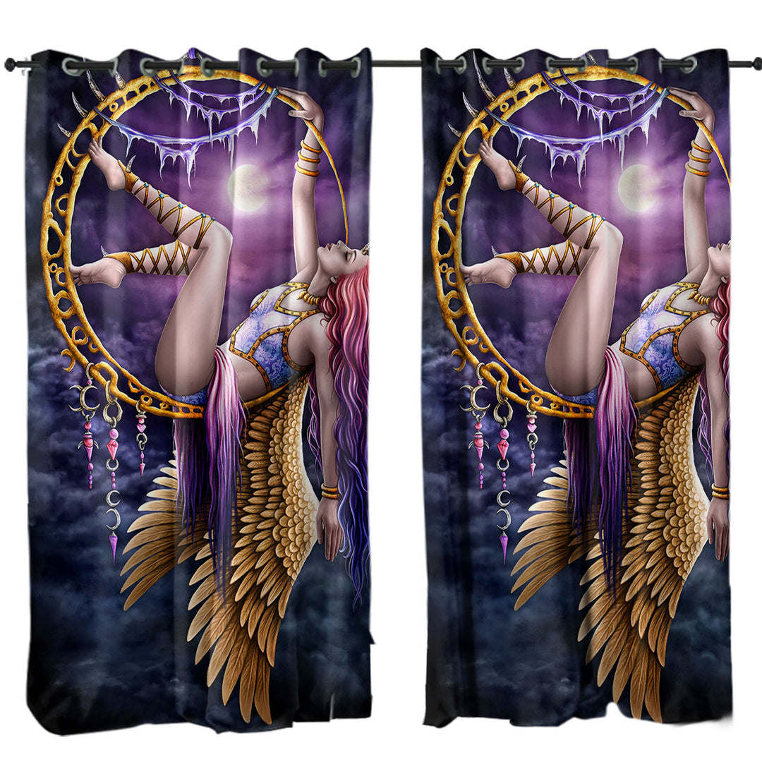 Fantasy Art Purplish Moon Light Aerial Angel Curtains for Living Room