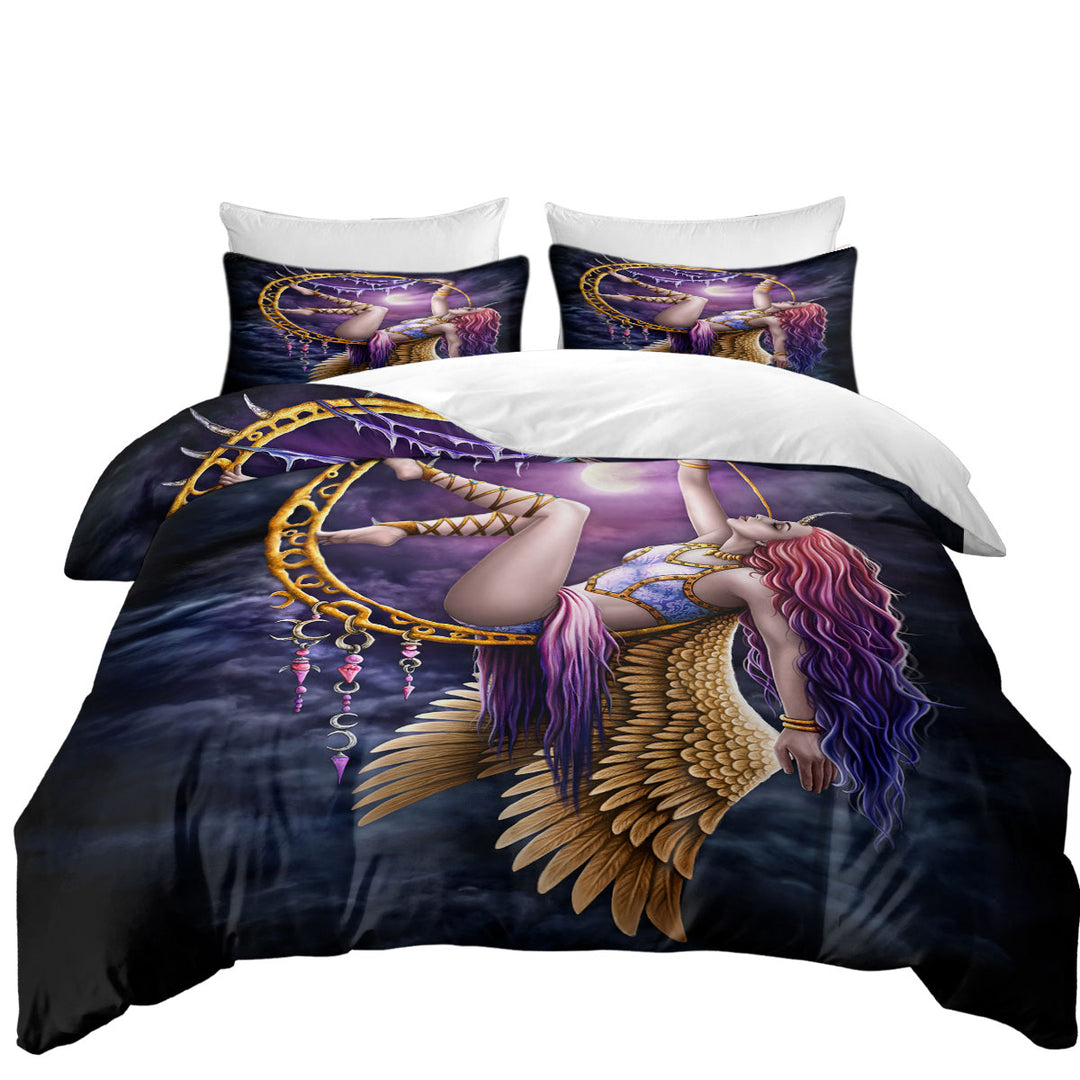 Fantasy Art Purplish Moon Light Aerial Angel Duvet Cover