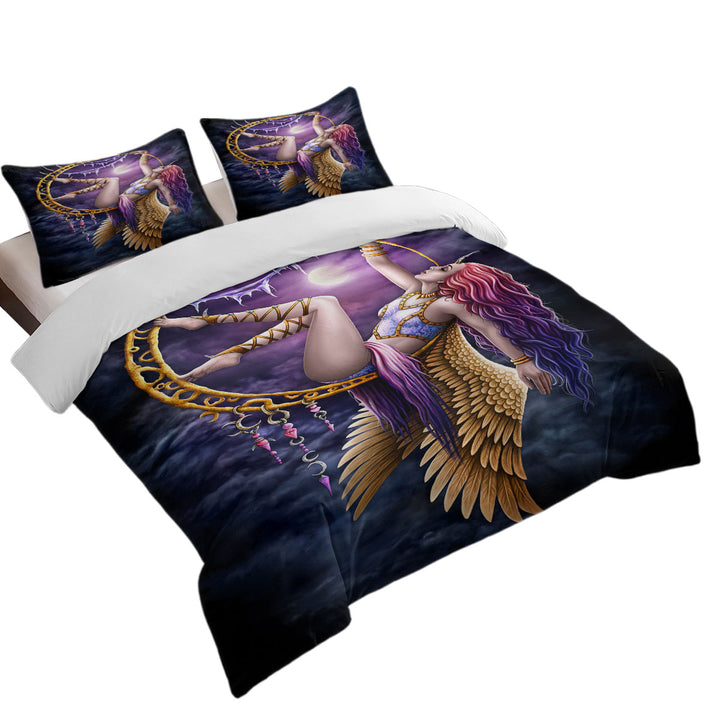 Fantasy Art Purplish Moon Light Aerial Angel Duvet Covers