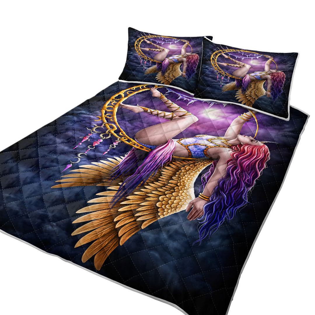 Fantasy Art Purplish Moon Light Aerial Angel Quilts for Beds