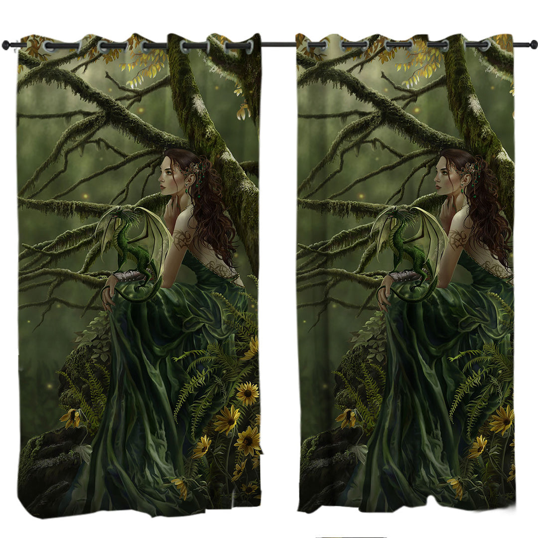 Fantasy Art Queen of Fate and Dragon Curtains