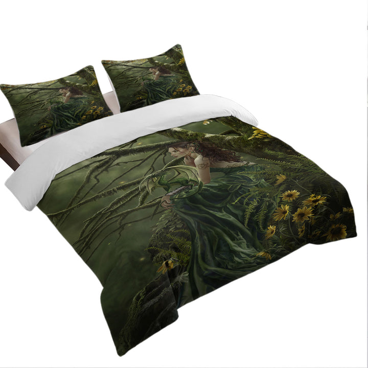 Fantasy Art Queen of Fate and Dragon Duvet Covers