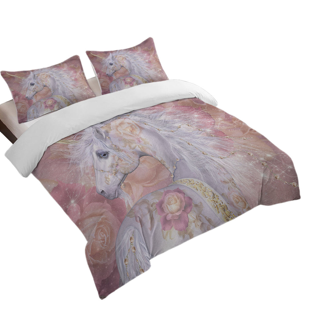 Fantasy Art Rosy Magical Unicorn and Roses Coverlets