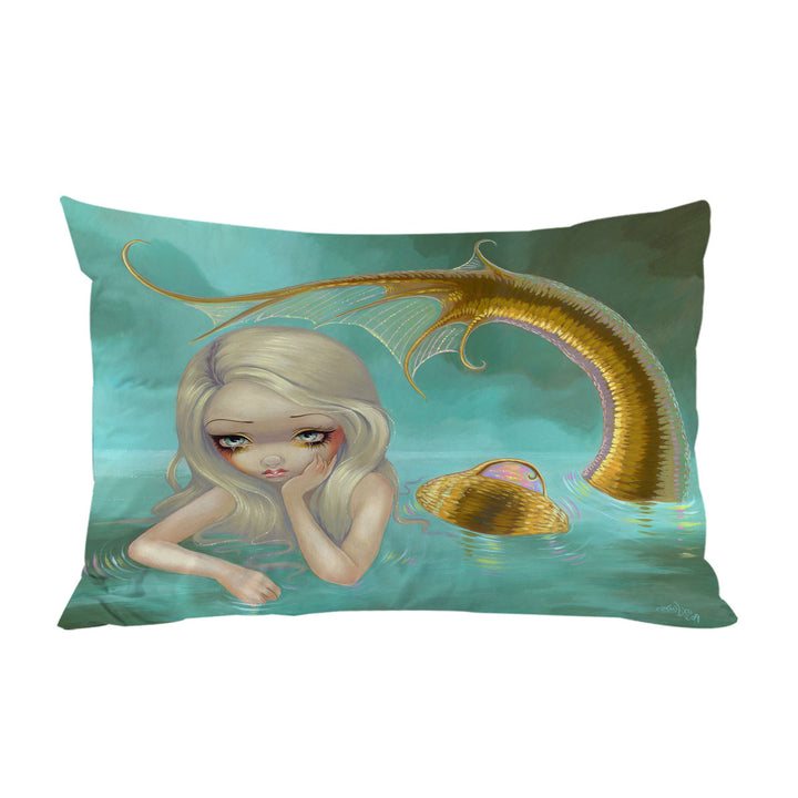 Fantasy Art Sad Looking Golden Mermaid King Pillow Cases