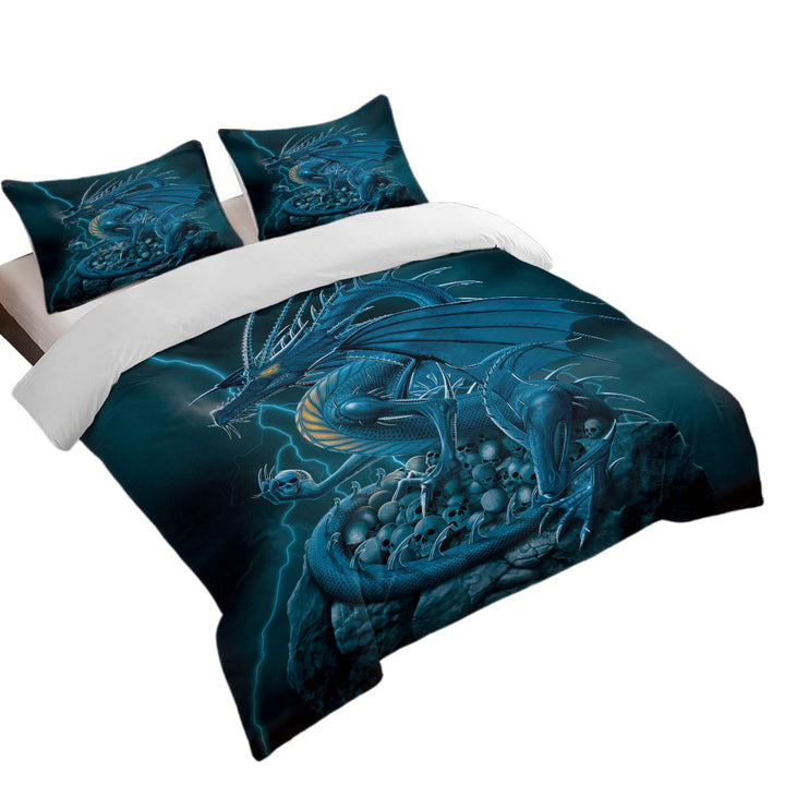 Fantasy Art Scary Human Skulls Blue Dragon Bed Covers