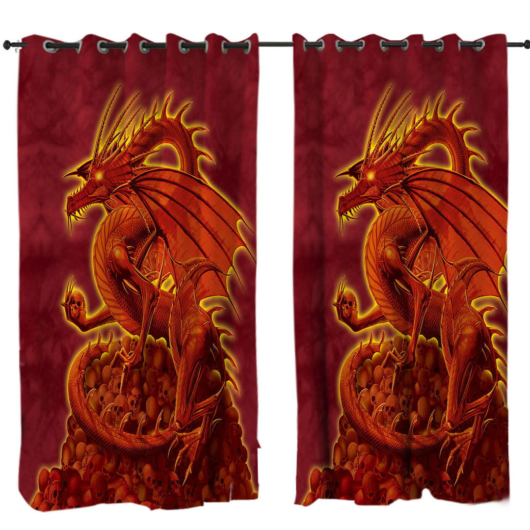 Fantasy Art Scary Human Skulls Red Dragon Curtains