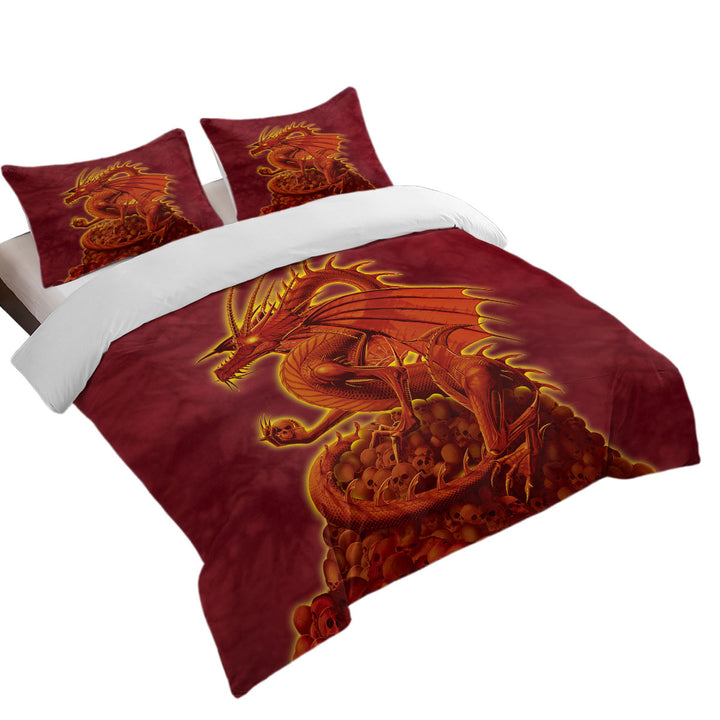 Fantasy Art Scary Human Skulls Red Dragon Duvet Cover