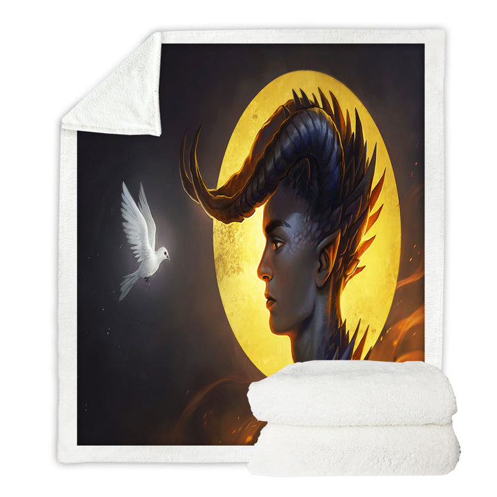 Fantasy Art Sherpa Blanket Dragon Man and Dove