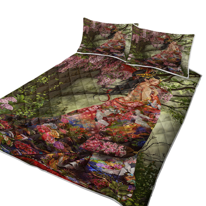 Fantasy Art Silk the Japanese Garden Fairy Coverlets