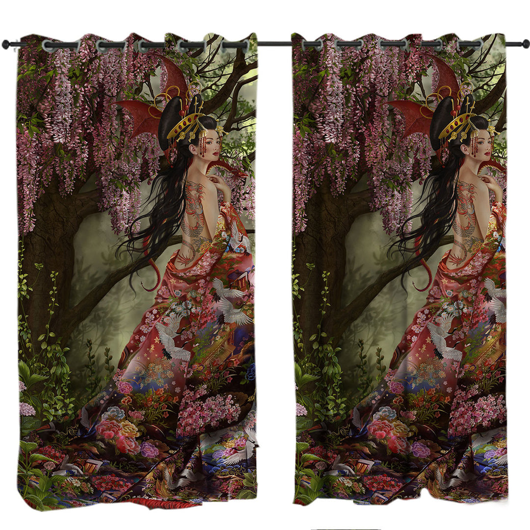 Fantasy Art Silk the Japanese Garden Fairy Curtains for Living Room