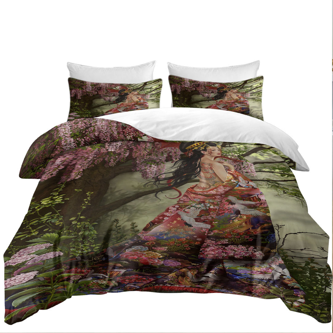 Fantasy Art Silk the Japanese Garden Fairy Duvet Cover Queen