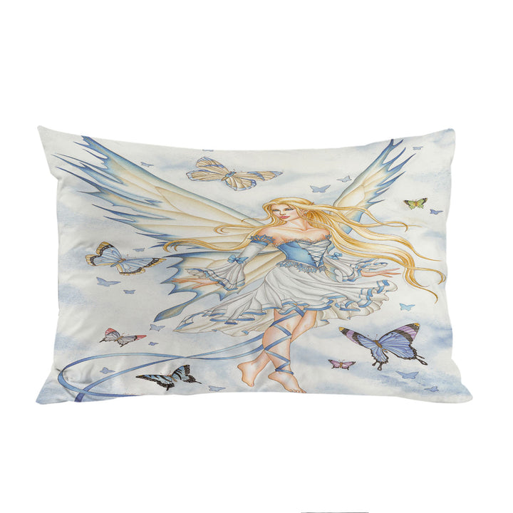 Fantasy Art Sky Blue Fairy and Butterflies Pillow Case Covers