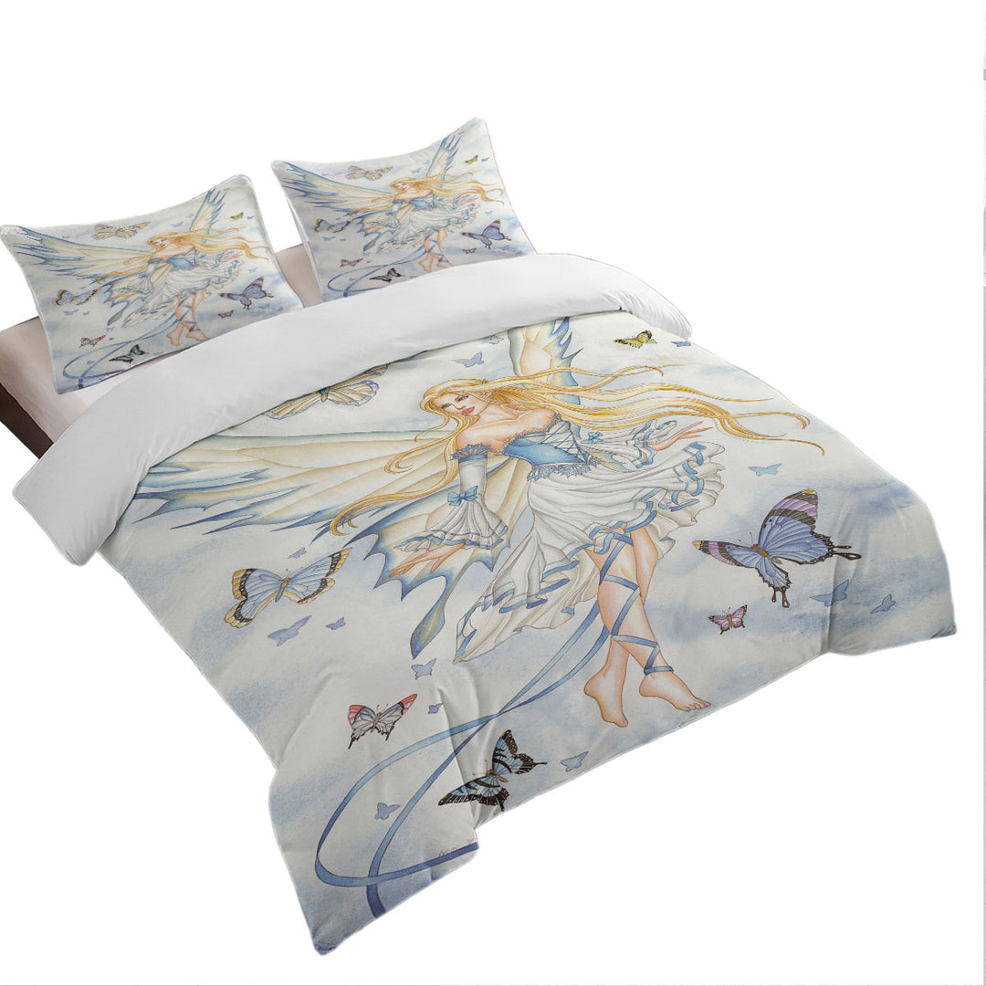 Fantasy Art Sky Blue Fairy and Butterflies full Size Duvet Cover