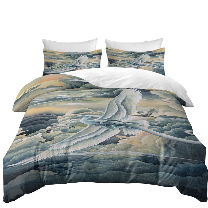 Fantasy Art Soaring Wonders Storks and Dragon California King Duvet Cover