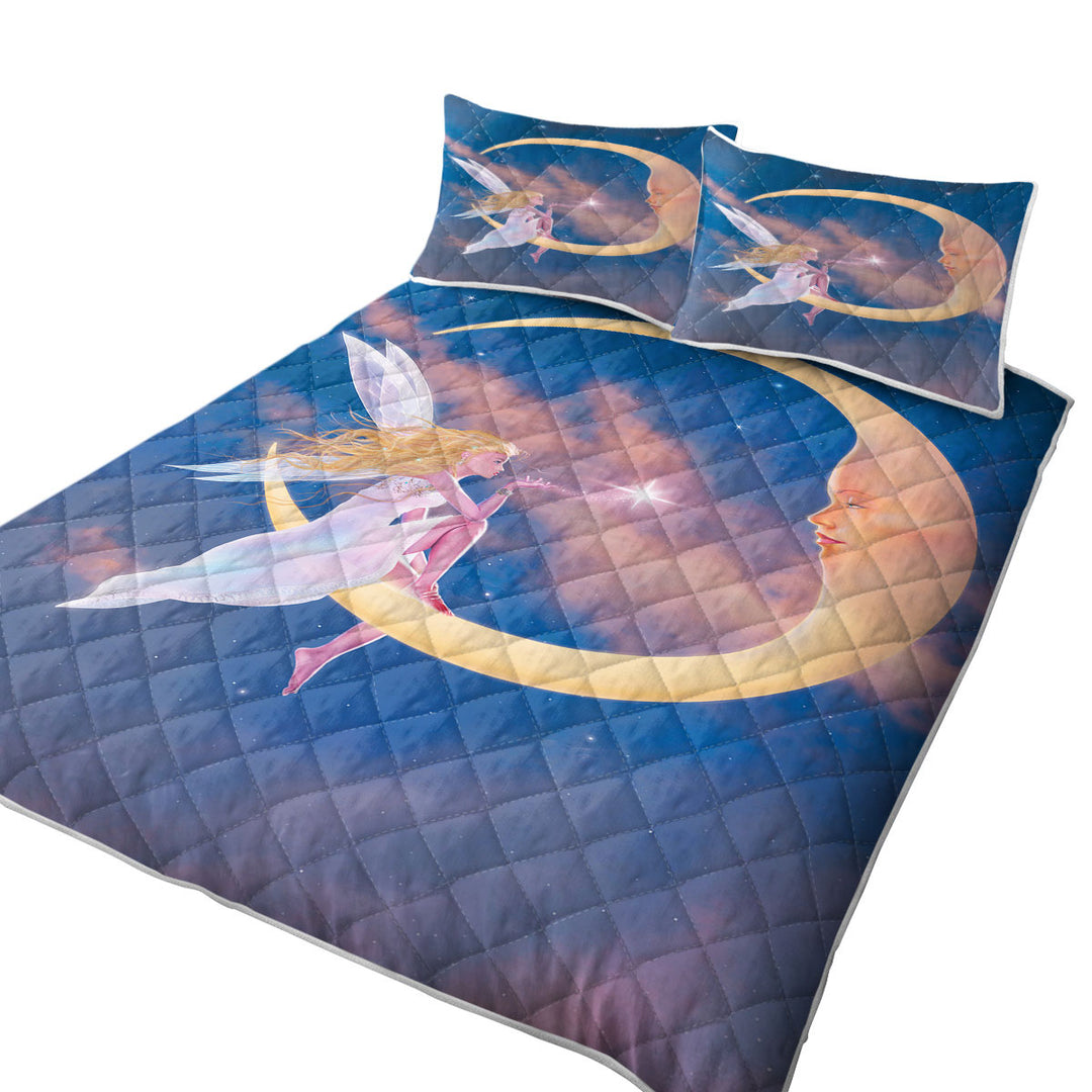 Fantasy Art Star Kiss Moon and Fairy California King Quilt Sets