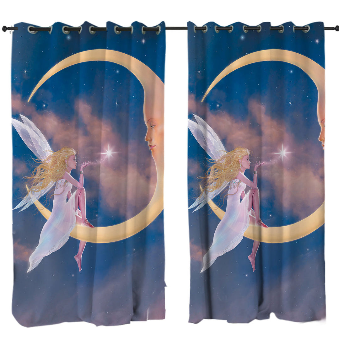 Fantasy Art Star Kiss Moon and Fairy Drapes for Living Room