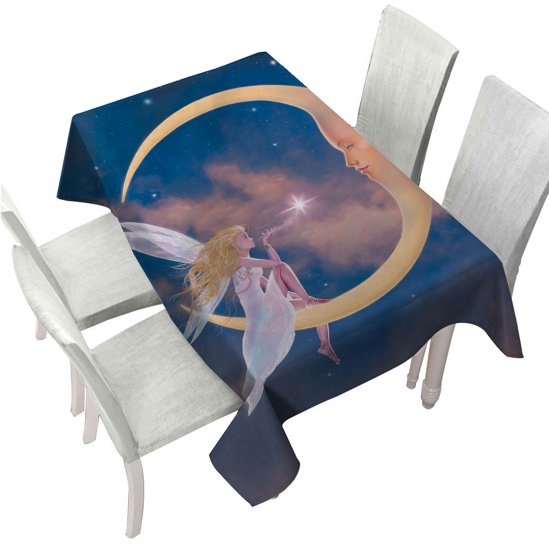 Fantasy Art Star Kiss Moon and Fairy Tablecloth