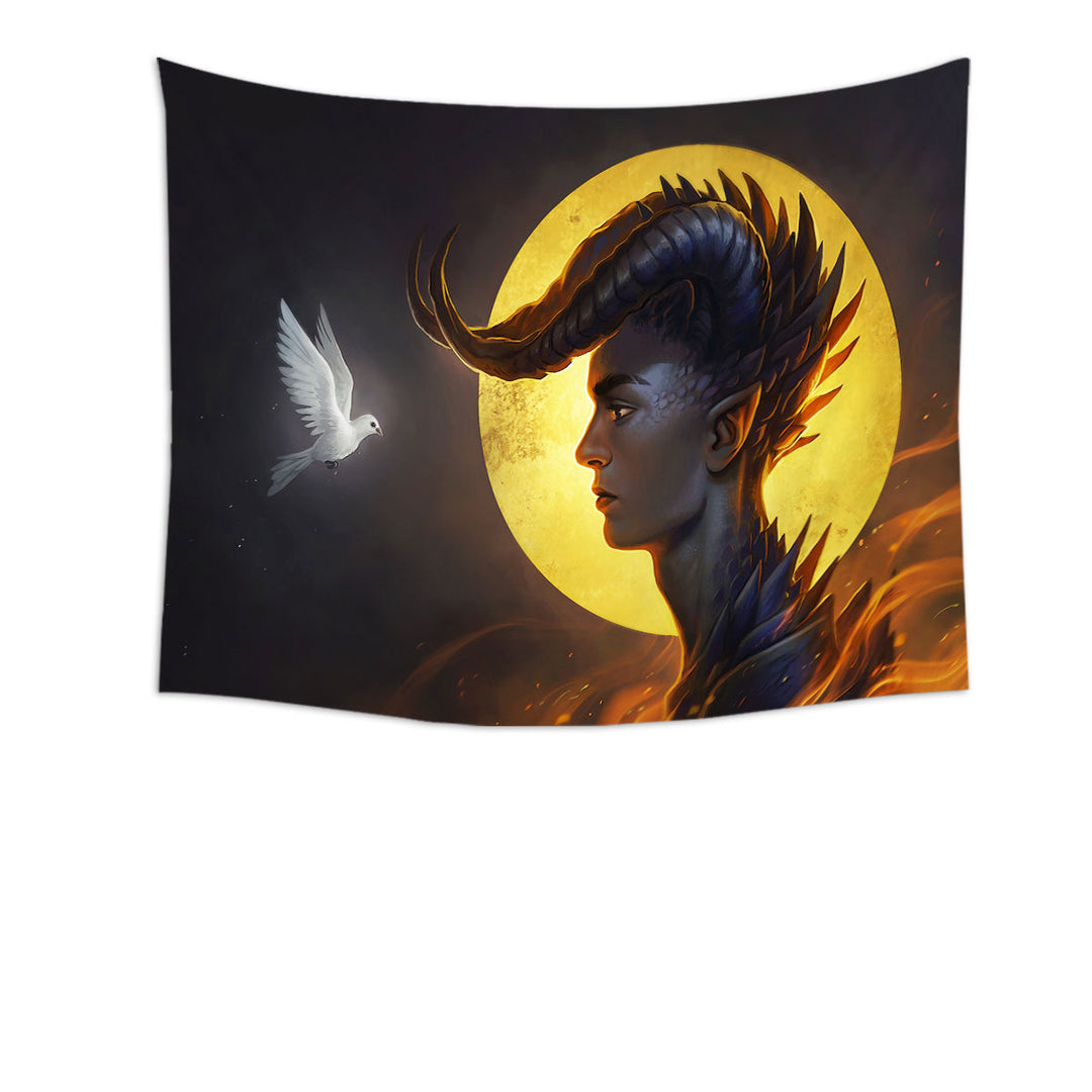 Fantasy Art Tapestry Wall Decor Dragon Man and Dove