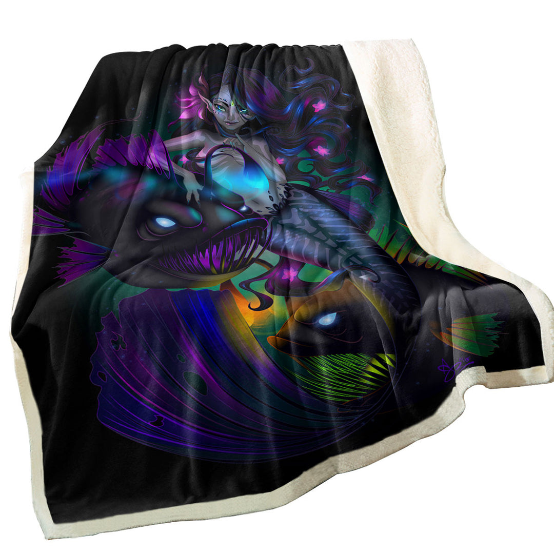 Fantasy Art The Anglerfish Mermaid Blanket
