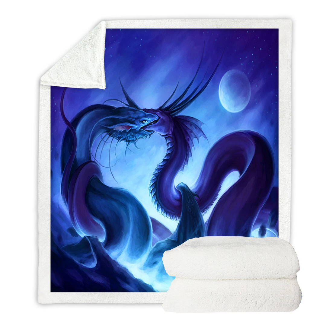 Fantasy Art Throw Blanket Moon Night Dragon Fight