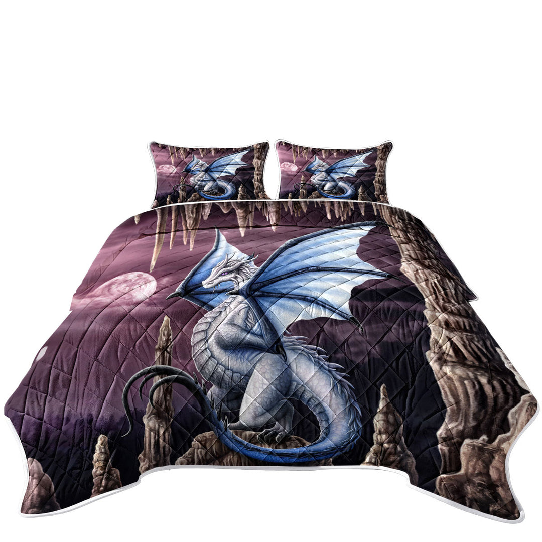 Fantasy Art Violet Stalactites Cave Dragon King Size Quilt Sets